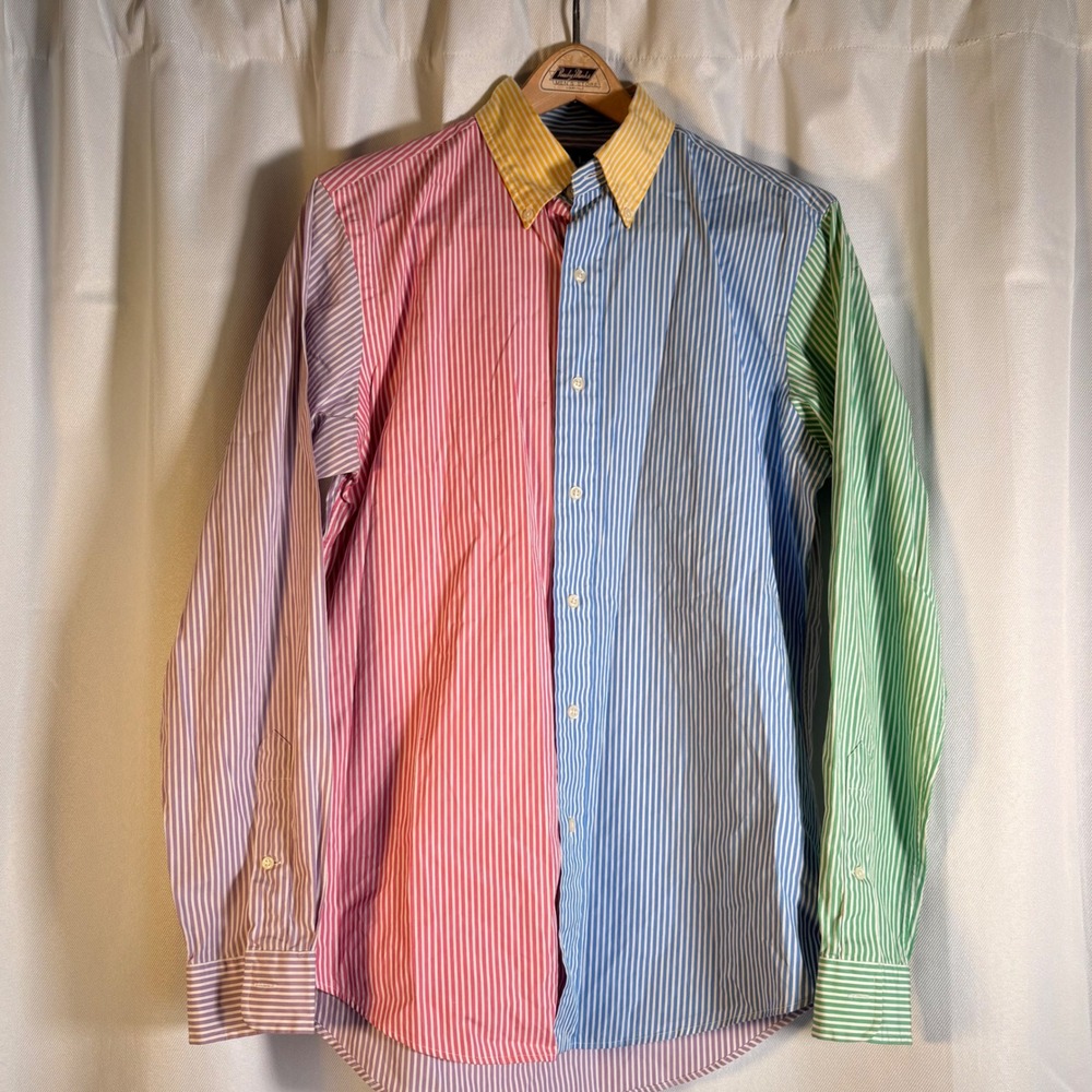 Vintage Ralph Lauren 90s Colorblock Stripe Shirt 15.5 M Custom Fit Preppy